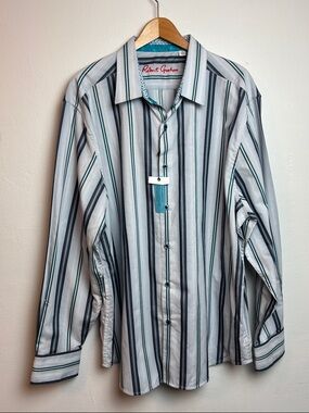 NWT Robert Graham Men’s 3XL Glendora Multi-Stripe Blue Long-Sleeve Dress Shirt